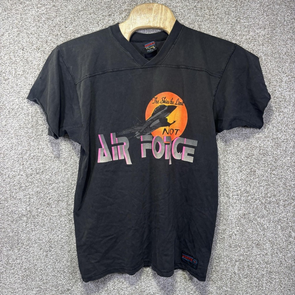 Vintage 90s Soffe Shirt Mens Large Black Skies The Limit Air Force Graphic Tee